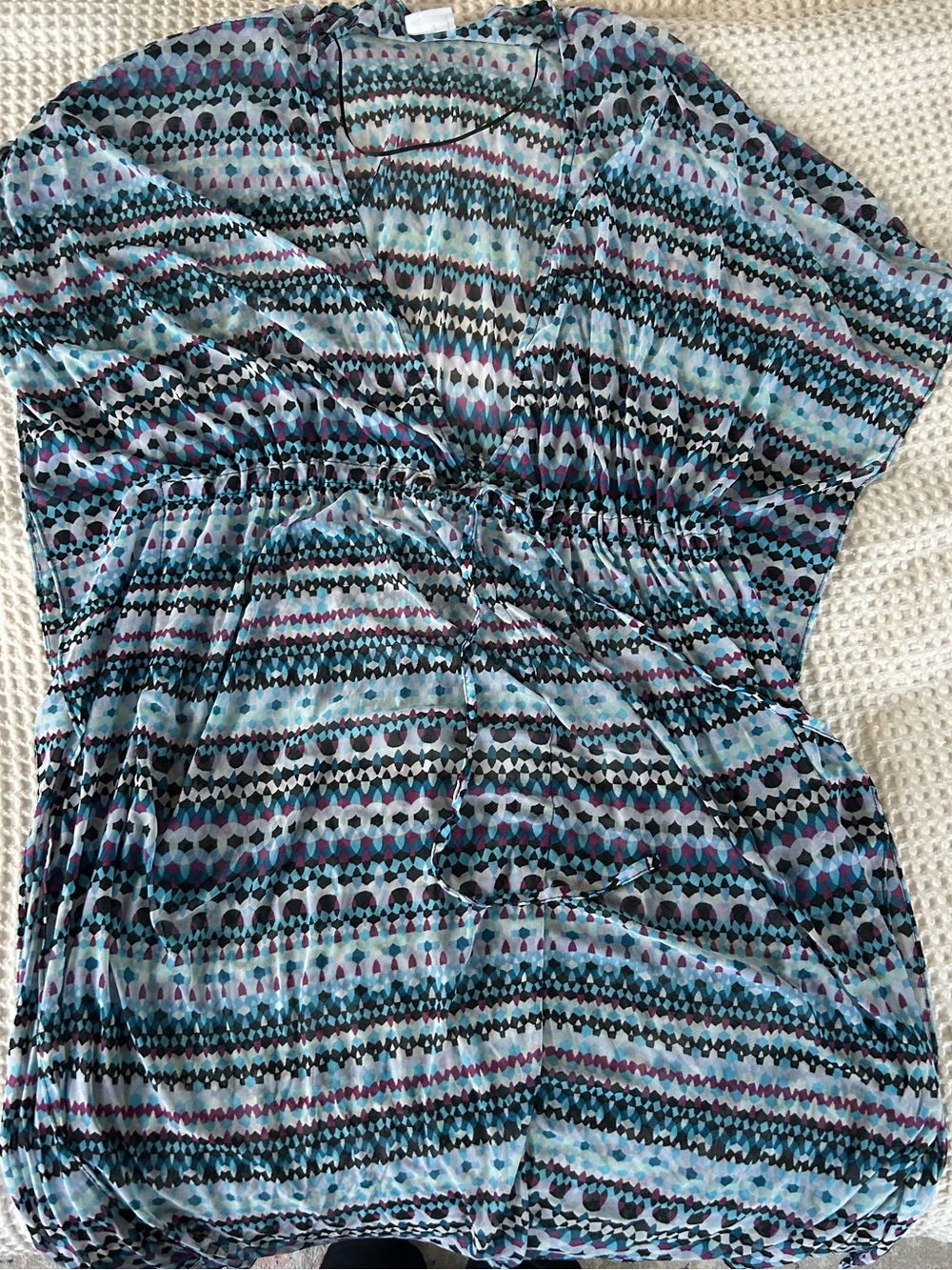 Profile By Gottex Blue & Teal Patterned V-Neck Tunic